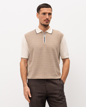Stefano Ricci Beige polo shirt with patterned silk K414016P31F26167