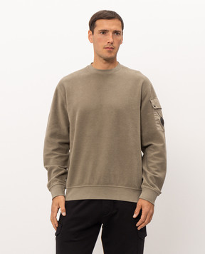 C.P. Company Khaki sweatshirt with logo patch MSS192A006614G