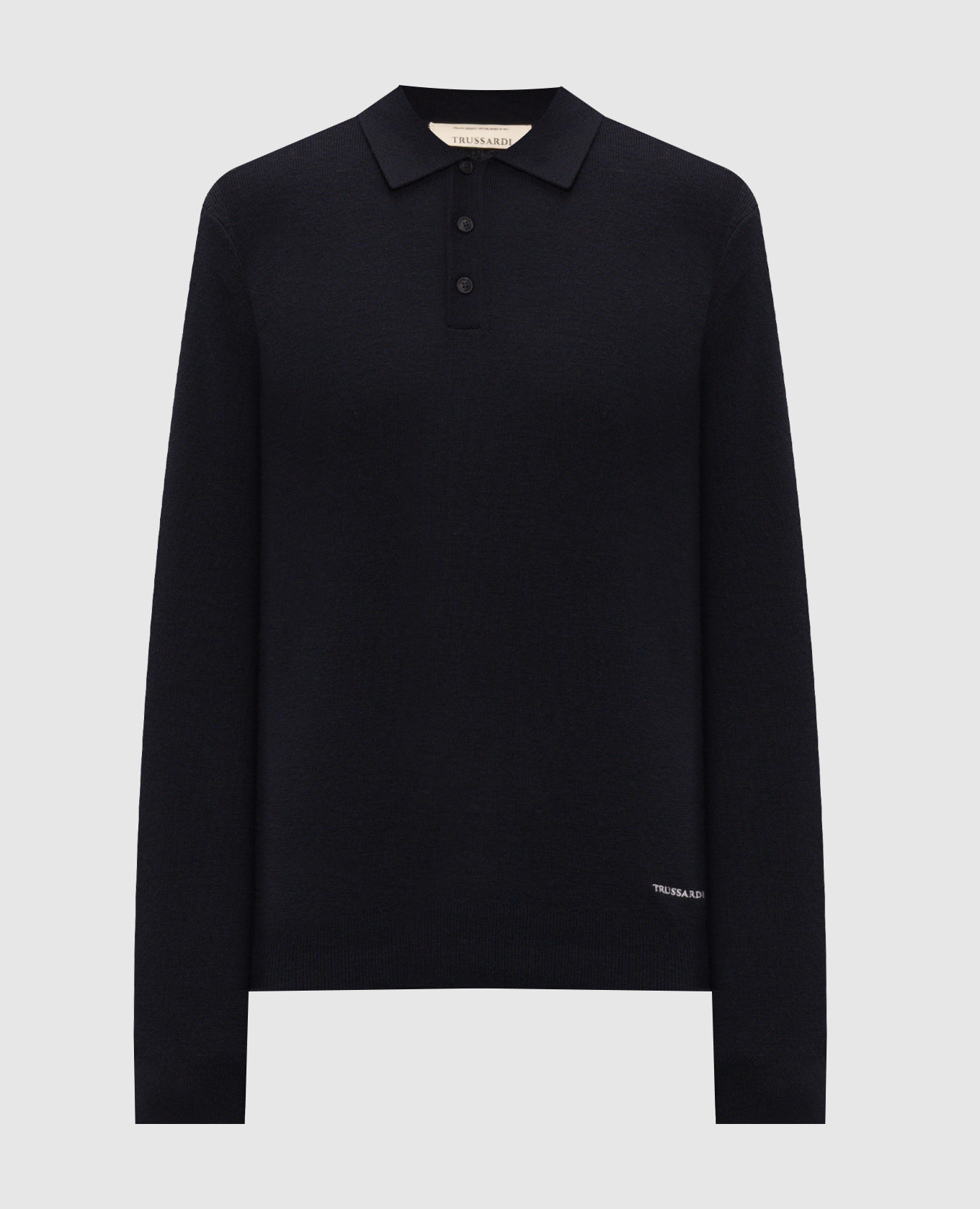 Blue wool polo shirt with contrast logo embroidery Trussardi