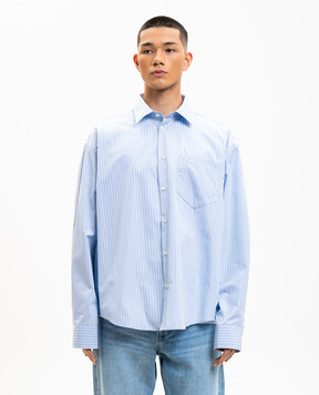 Ami Paris Blue striped shirt with emblem USH766CO0219m