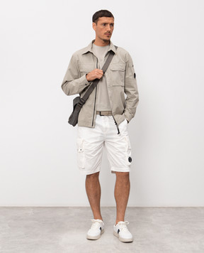 C.P. Company White cargo shorts with logo patch MBE245A110340O