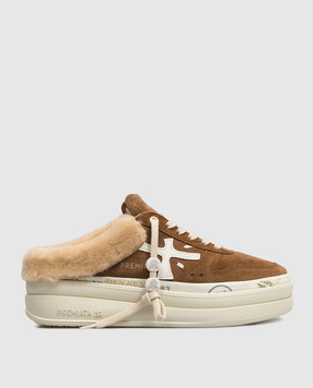 Premiata Micol brown suede mules with fur MICOL7016M