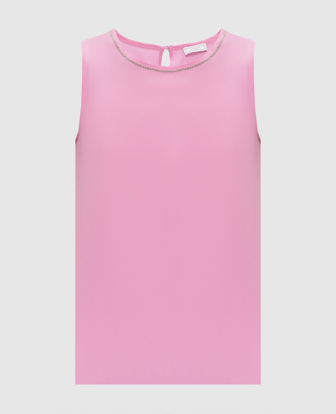 Pink silk top with monil chain