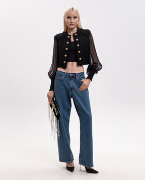 Balmain Black cropped tweed jacket HF1SK911MI74