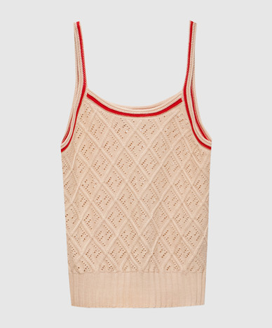 Beige T-shirt with textured geometric pattern