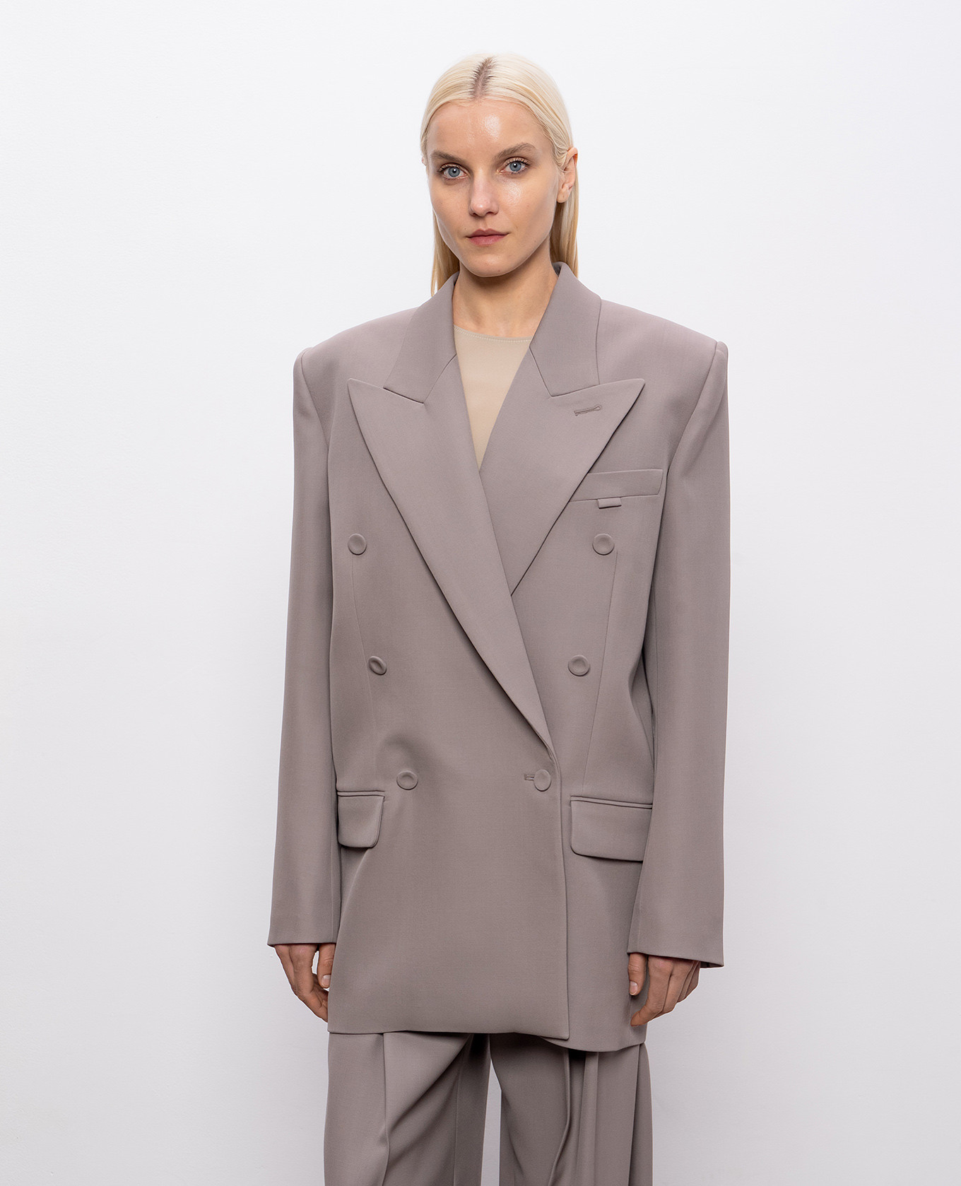 Gray double-breasted wool jacket Thierry Mugler 3