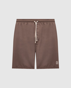 Brunello Cucinelli Brown swim shorts with logo emblem MW817043