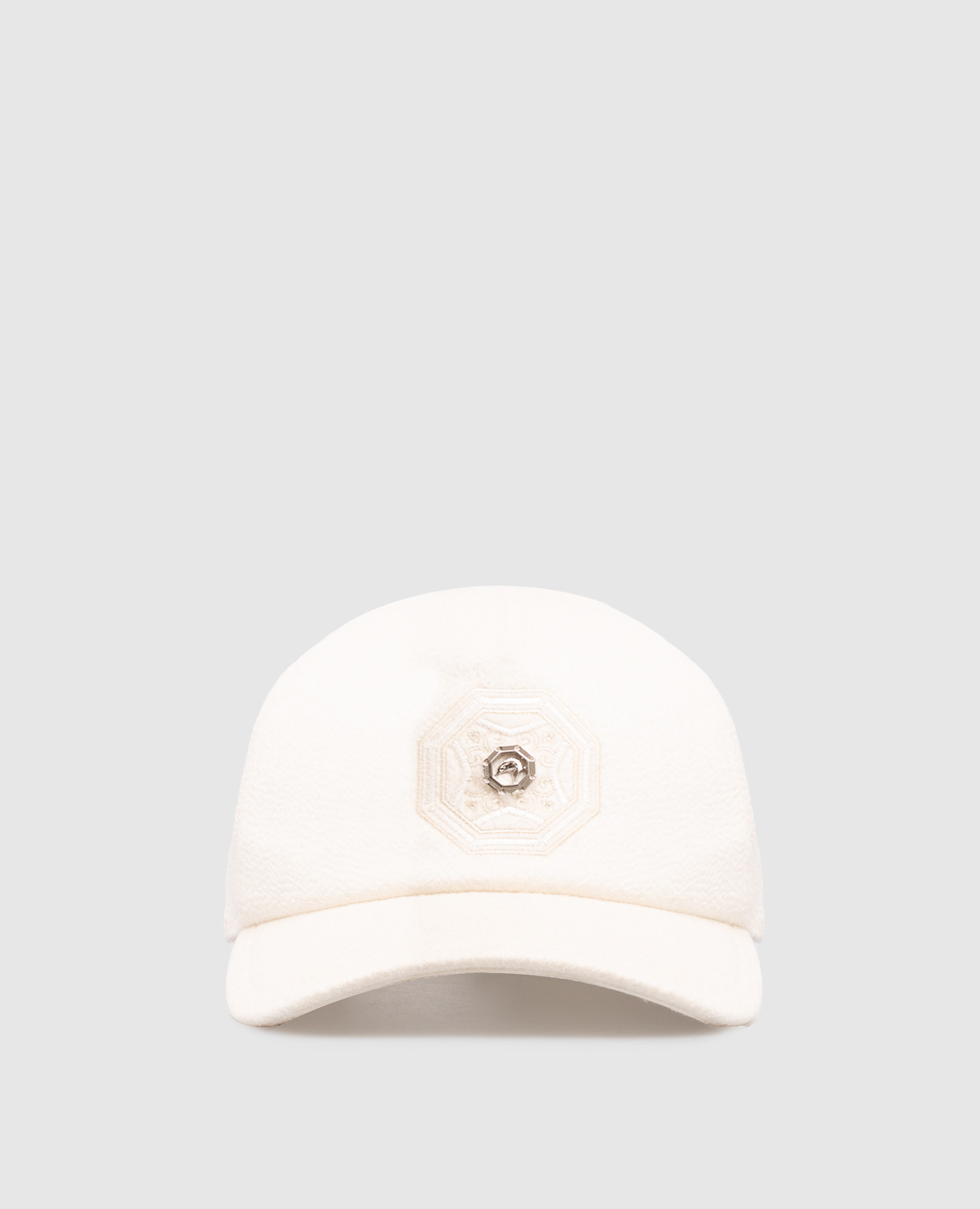 Ivory cashmere cap with embroidery