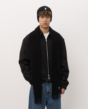 Ami Paris Black wool scarf with contrast embroidery USF677AW0047m