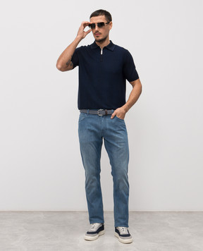 Stefano Ricci Blue polo shirt with patterned silk K818104P31F26170
