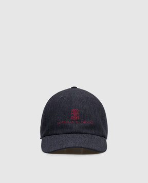 Brunello Cucinelli Blue linen cap with logo embroidery MH2489850