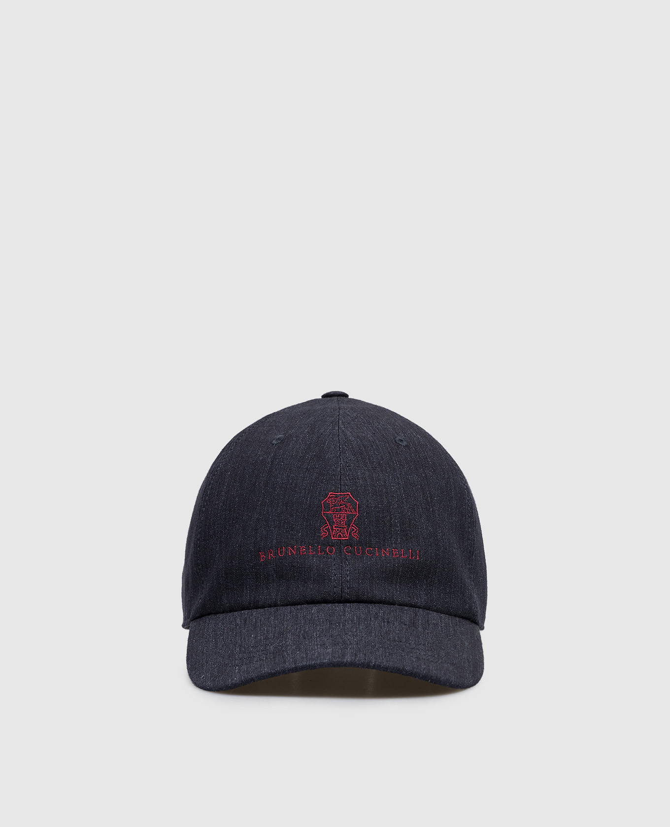Blue linen cap with logo embroidery
