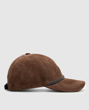 Brunello Cucinelli Brown suede cap with monil chain MCAP9F151