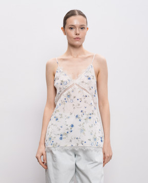 Juun.j White floral print top with lace JW6264W010