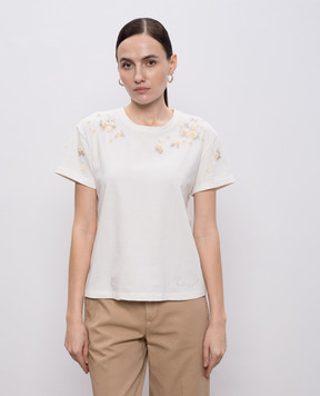 Twinset Ivory T-shirt with floral applique 261TP202C