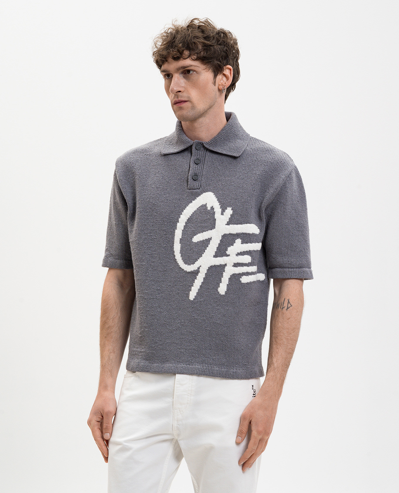 

Grey linen polo shirt with logo pattern Off-White