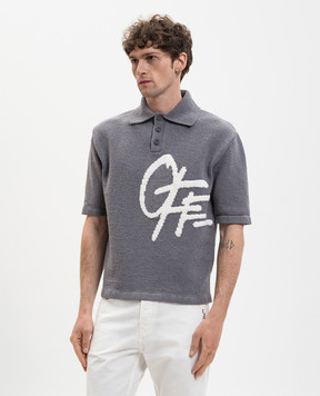 Off-White Grey linen polo shirt with logo pattern 44MHV009S26K001
