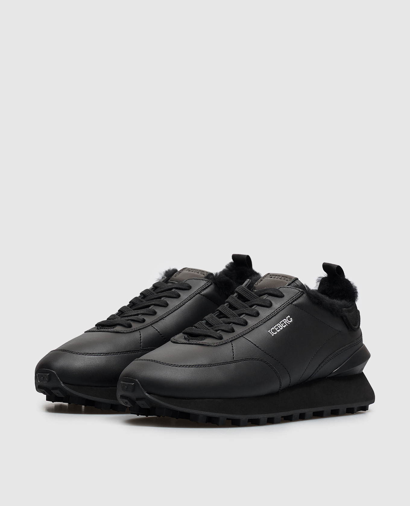 Black leather sneakers with fur trim Iceberg 2