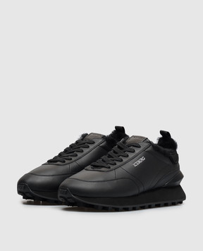 Iceberg Black leather sneakers with fur trim IU1883M