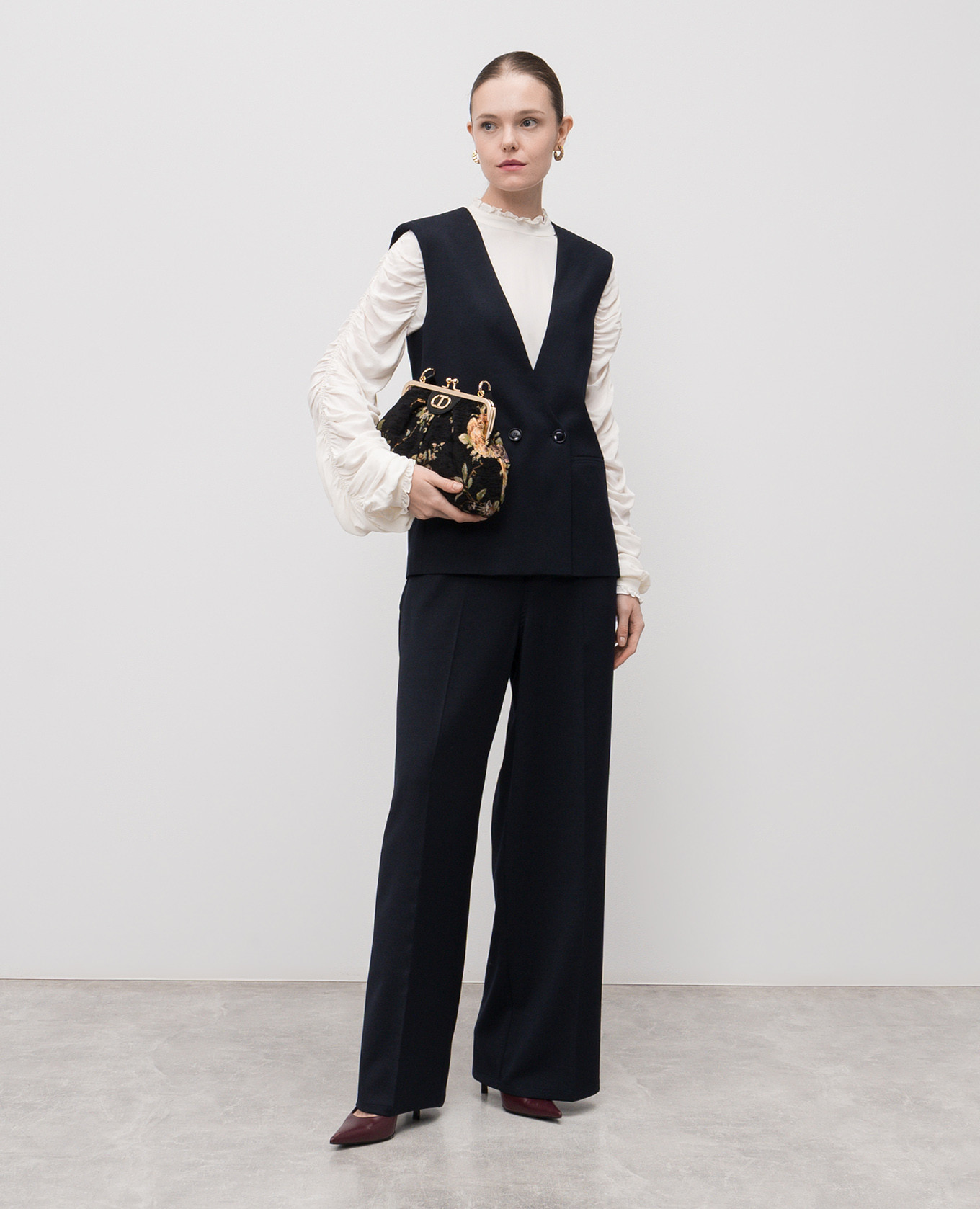 

Blue double-breasted wool vest with logo Twinset