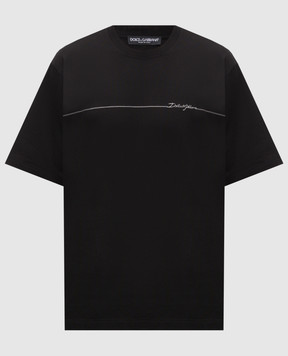 Dolce&Gabbana Black T-shirt with contrast logo embroidery G8PN9ZG7P9N