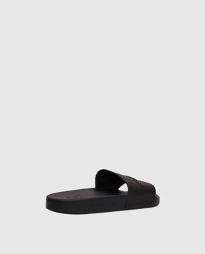 Stefano Ricci Black leather sliders with textured logo UG31G761VD