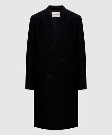 Black double-breasted wool coat