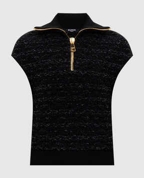 Balmain Black T-shirt top with zipper FF0GB025KJ16