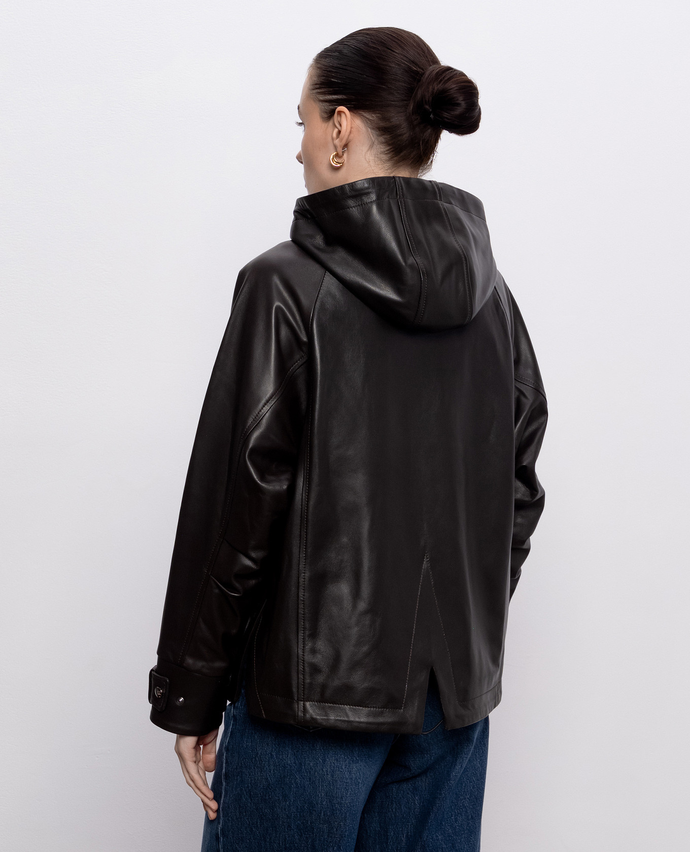 Dark brown leather jacket with hood Babe Pay Pls 4