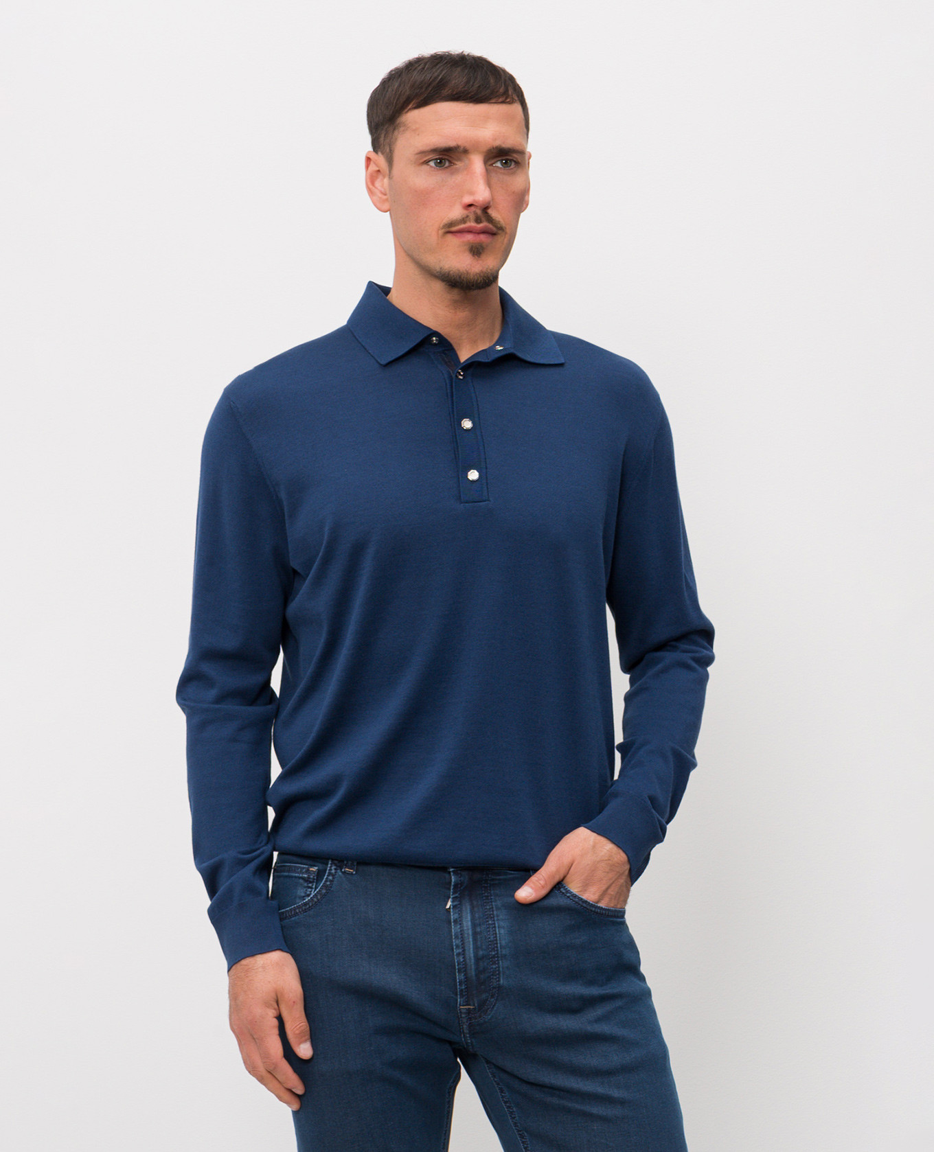 

Blue long-sleeved polo with silk Stefano Ricci