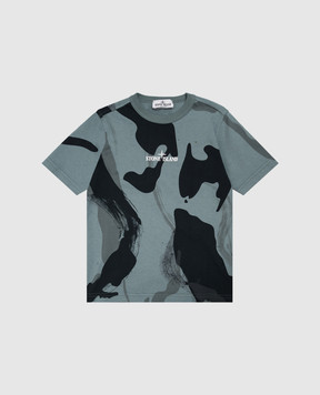 Stone Island Children's blue T-shirt with camouflage print L2S162100004S050814