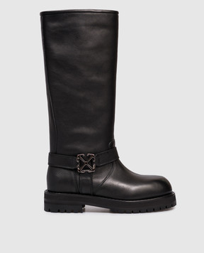 Off-White Black leather boots with Arrow emblem OWIE04OC99LEA001