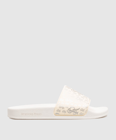 Ivory sliders with monogram logo print
