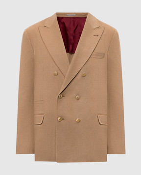 Brunello Cucinelli Beige double-breasted camel wool jacket MV4377BPDG