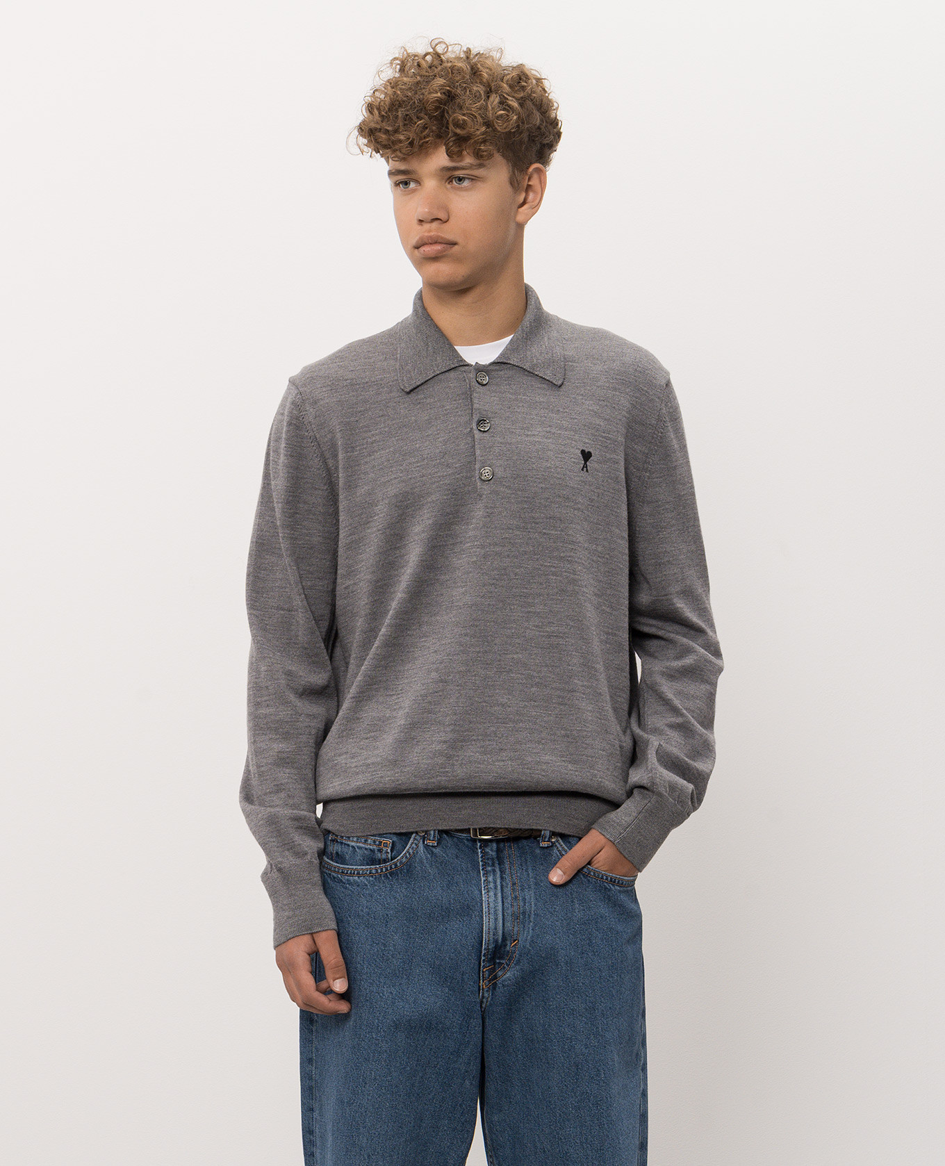 Gray wool polo shirt Ami Paris 3