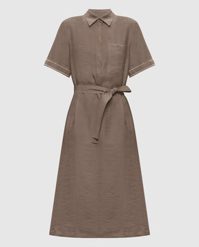 Peserico Brown dress with linen A0203905435