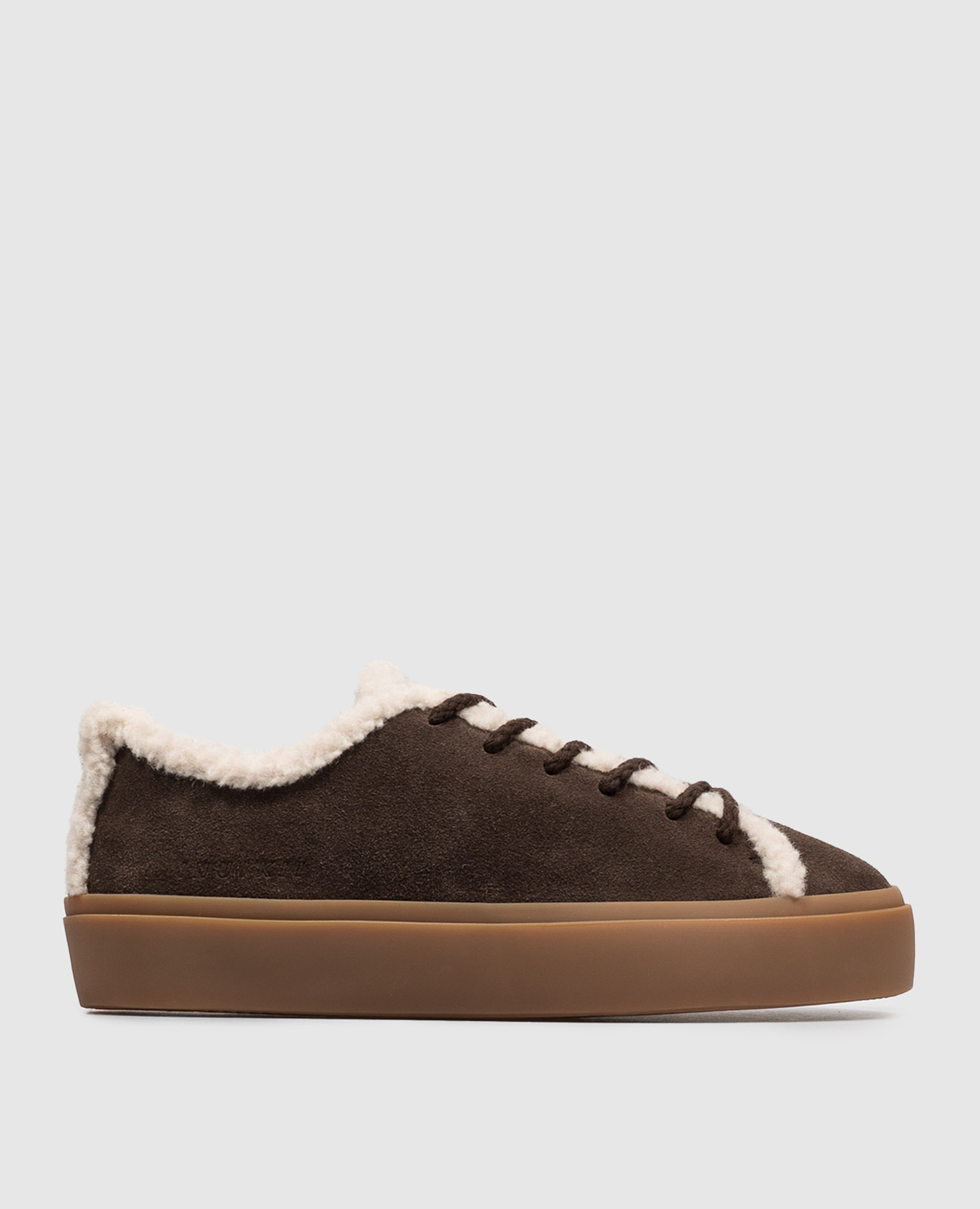 Brown suede sneakers with fur