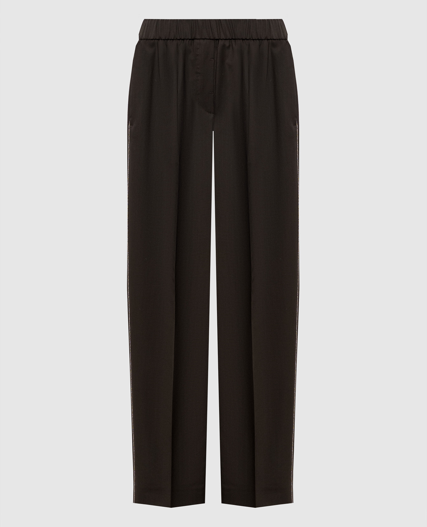 Brown wool pants with monil chain