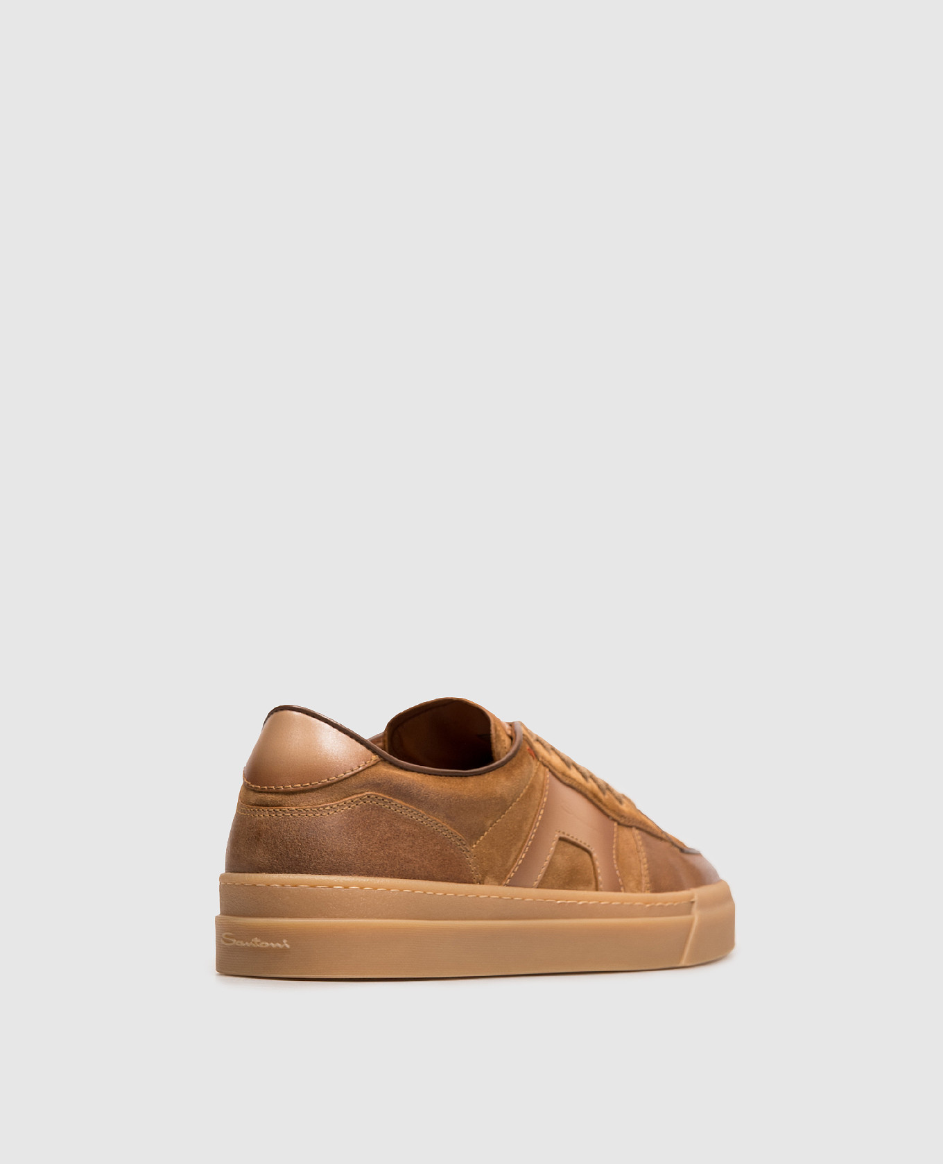 Brown leather sneakers with logo patch Santoni 3