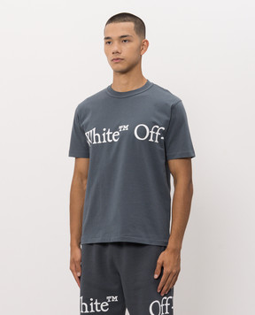 Off-White Blue T-shirt with contrast logo print 44MAA16MF26J00G
