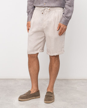 Brunello Cucinelli Beige linen shorts with lapels M243DU0020