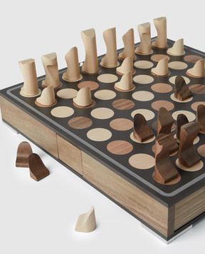 Brunello Cucinelli Krion walnut chess and checkers set in a case MLWOGAM827