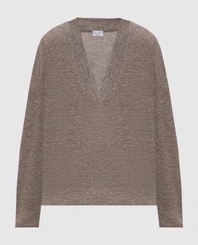 Brunello Cucinelli Brown pullover with linen M8Q257102