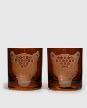 Artel African Safari Jaguar Orange Crystal Glasses Set G212THJ1RU
