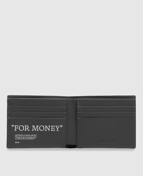 Off-White Gray leather wallet with "For Money" print OWMNC22F26LT01