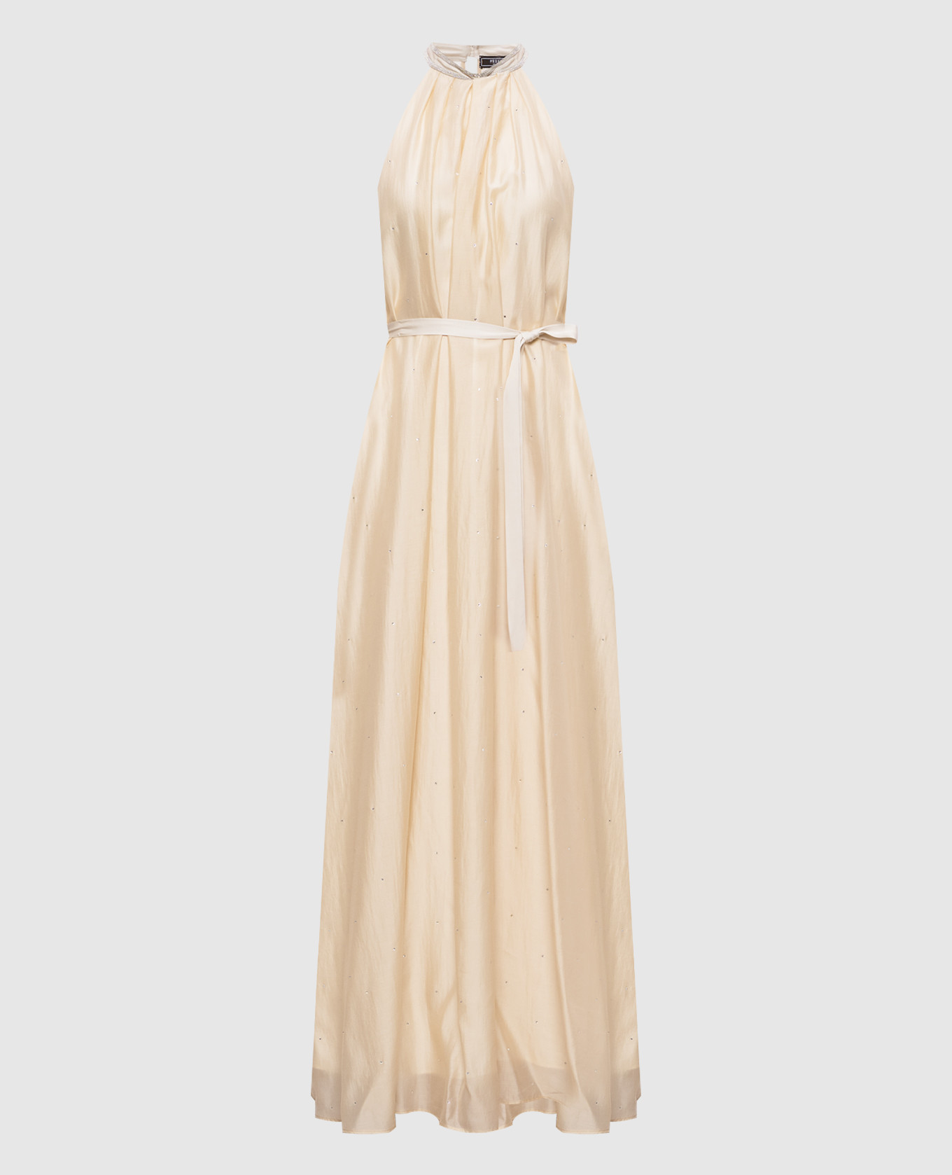 Beige dress with crystals and a monil chain Peserico