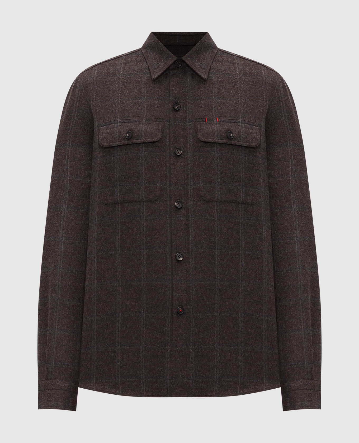 Brown wool and cashmere check shirt