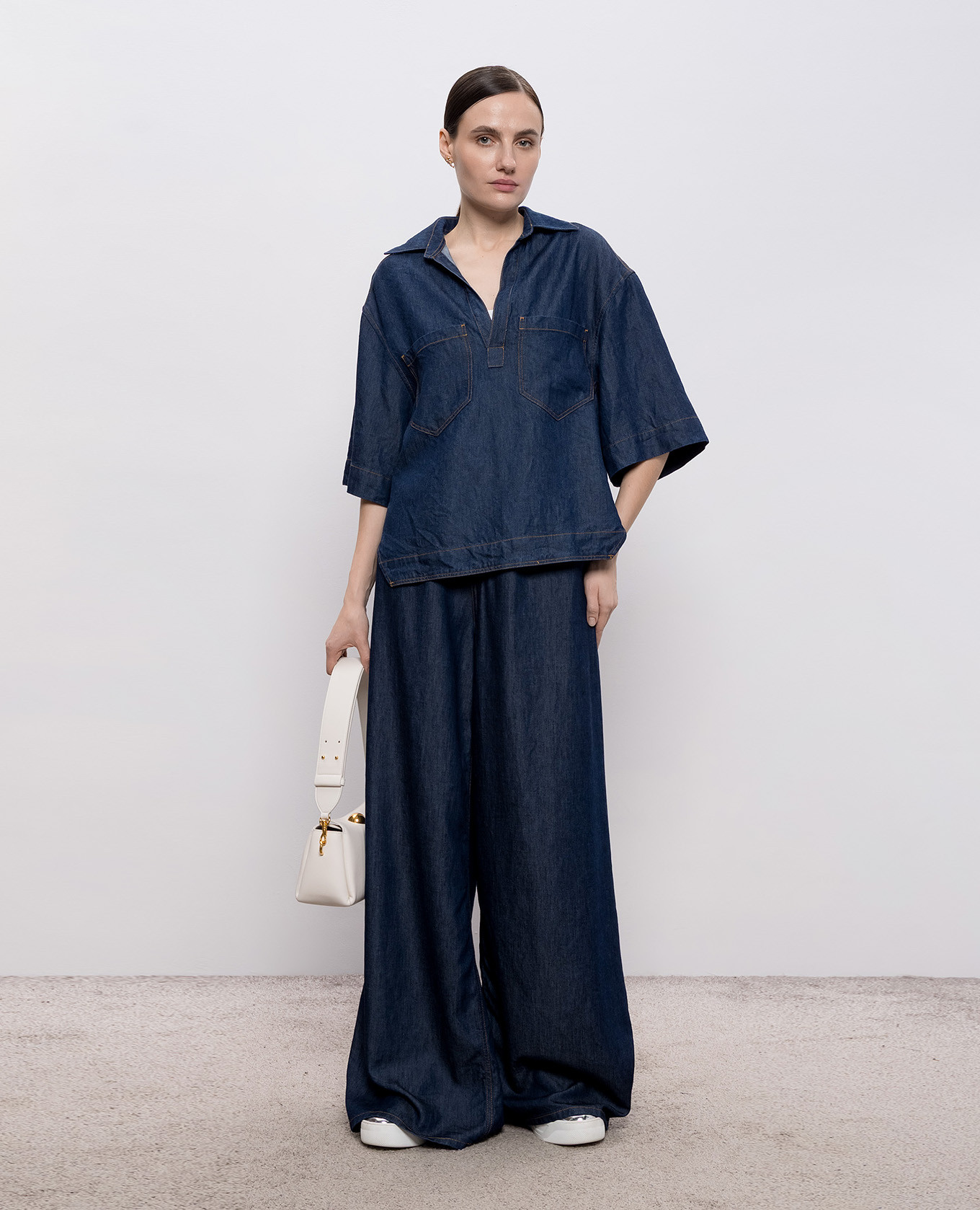 

Maggie blue denim palazzos with patch Dondup