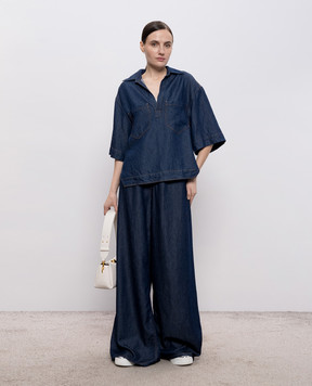 Dondup Maggie blue denim palazzos with patch DP853DF0266DMC4