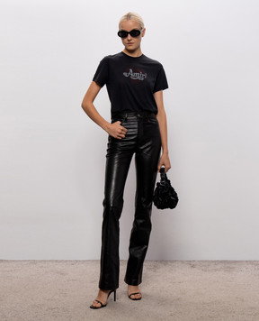 AMIRI Black leather pants with logo embroidery AW426PA003